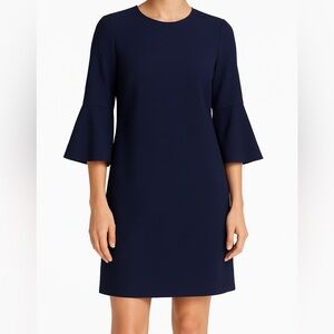 Lafayette 148 New York Navy Bell Sleeve Sleek Shift Dress Office Corporate Sz S